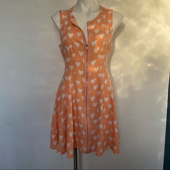 Pink Heart Zipper Front Valentines Day Dress Fit and Flare - Picture 6 of 13